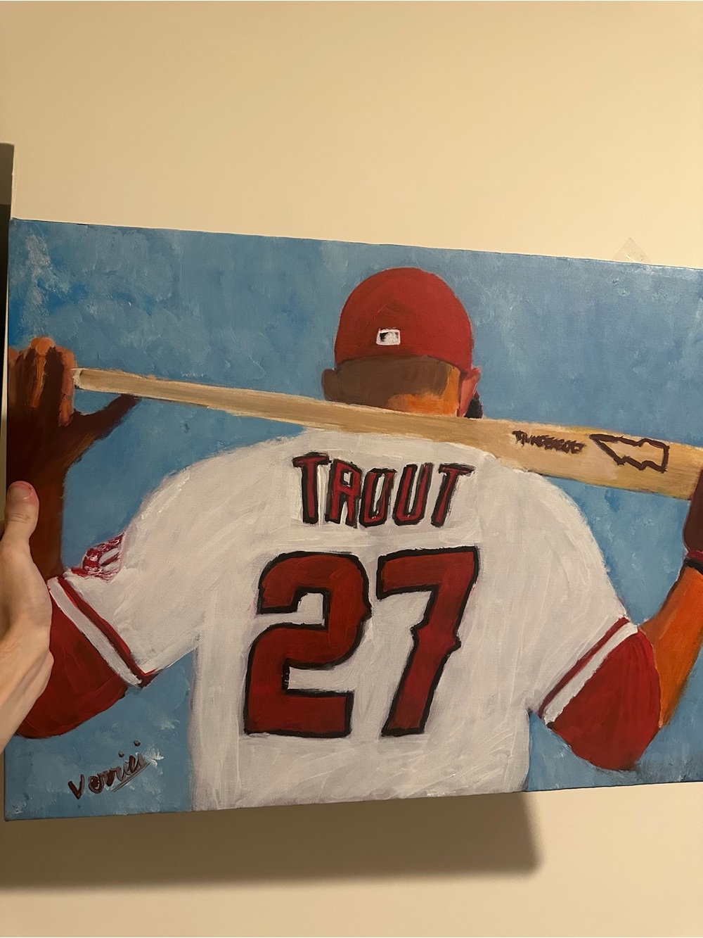 Mike Trout 18x24 painting signed by the artist Baseball Art Wonderboy